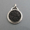 Matte Black Floral Victorian Button Necklace, Upcycled Sterling Silver Pendant, Goth Style, Flower Power