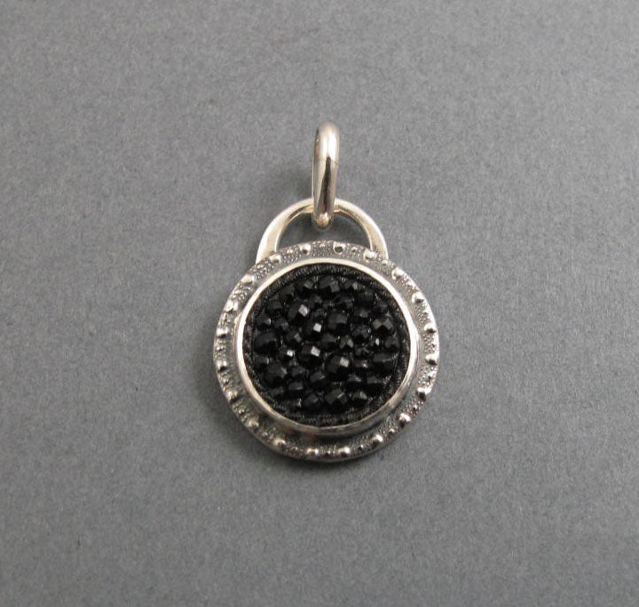 Gothic Black Upcycled Antique Button Necklace, Sterling Silver Victorian Repurposed Pendant, History Lover Gift
