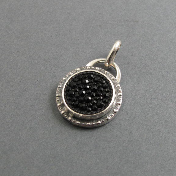 Gothic Black Upcycled Antique Button Necklace, Sterling Silver Victorian Repurposed Pendant, History Lover Gift
