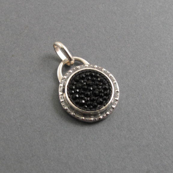 Gothic Black Upcycled Antique Button Necklace, Sterling Silver Victorian Repurposed Pendant, History Lover Gift