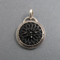 Black Glass Floral Pendant, Sterling Silver, Victorian Button, Dark Academia, Goth Style, Upcycled Jewelry