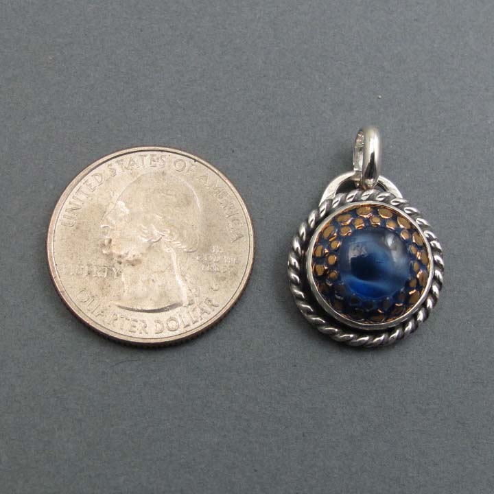 Midcentury, Moonglow Blue Button Necklace, Upcycled Vintage Glass, Sterling Silver Pendant