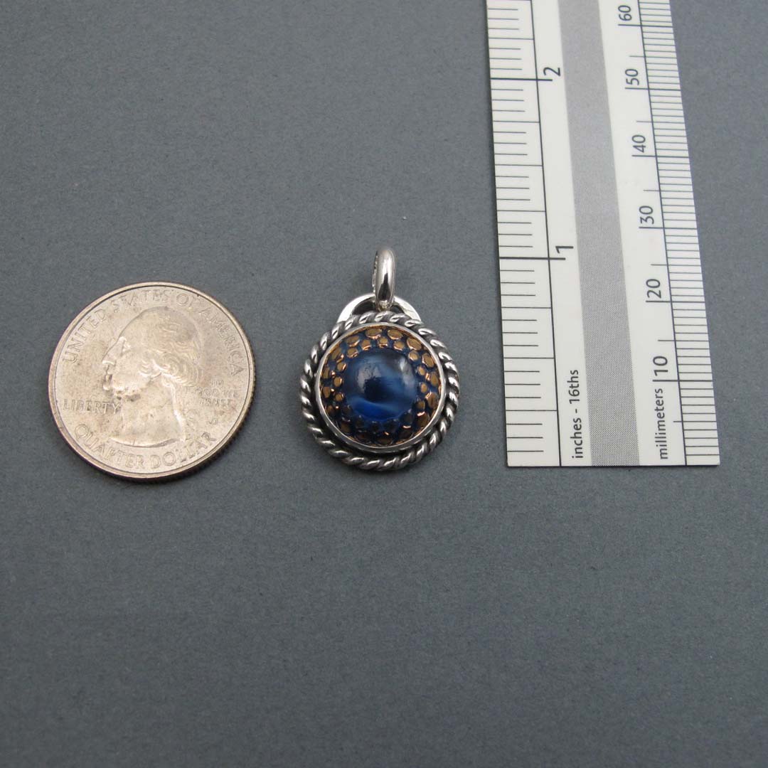 Midcentury, Moonglow Blue Button Necklace, Upcycled Vintage Glass, Sterling Silver Pendant