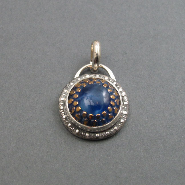 Upcycled 1950s Cobalt Blue Button, Colorful Upcycled Pendant, Midcentury Sterling Silver Czech Glass Necklace