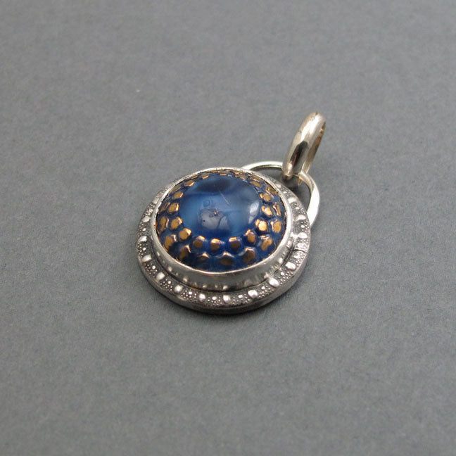 Upcycled 1950s Cobalt Blue Button, Colorful Upcycled Pendant, Midcentury Sterling Silver Czech Glass Necklace