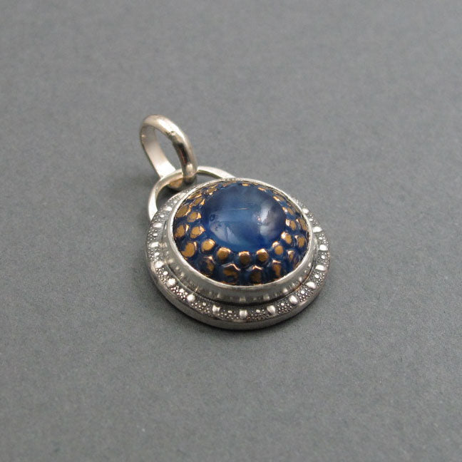 Upcycled 1950s Cobalt Blue Button, Colorful Upcycled Pendant, Midcentury Sterling Silver Czech Glass Necklace