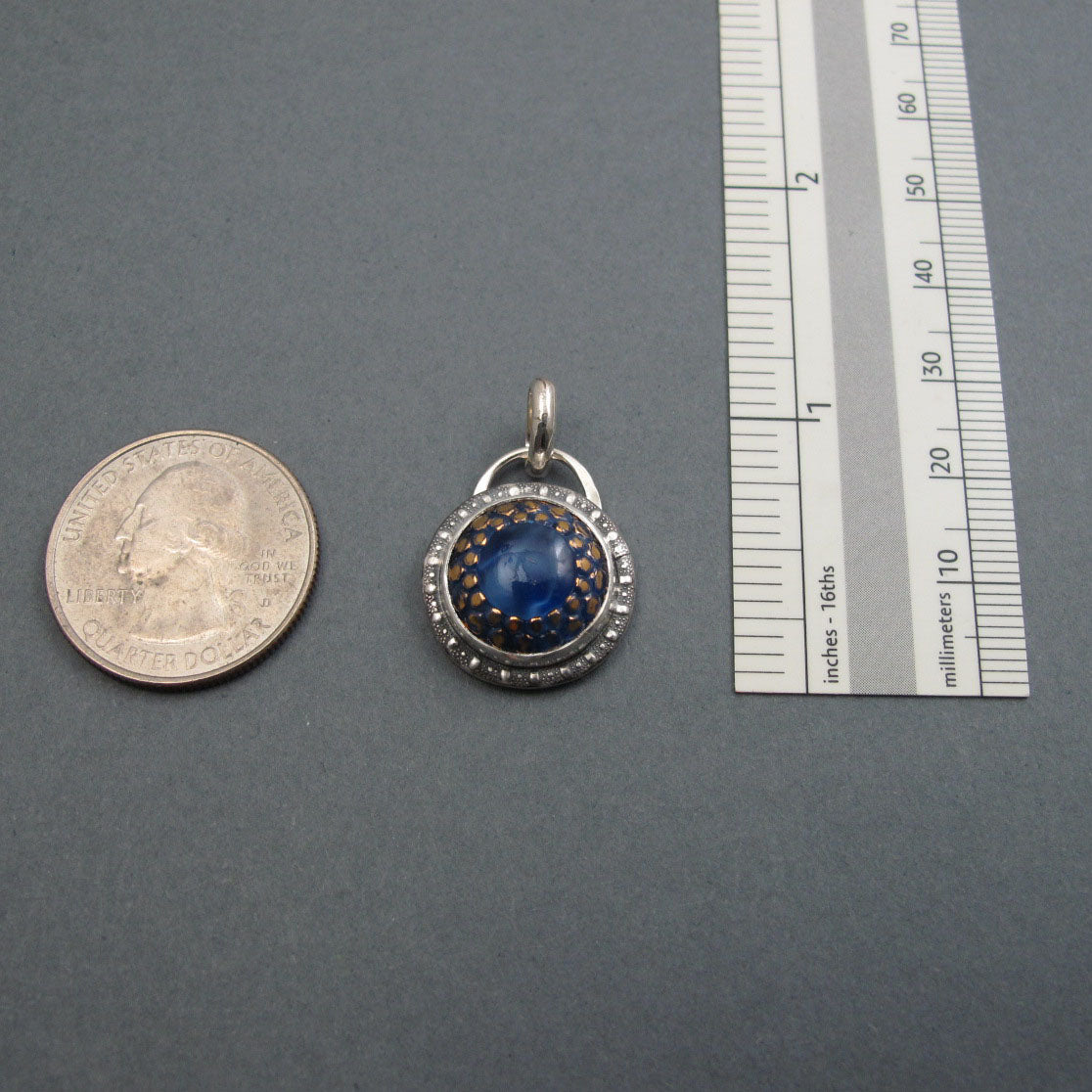 Upcycled 1950s Cobalt Blue Button, Colorful Upcycled Pendant, Midcentury Sterling Silver Czech Glass Necklace