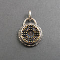 Mixed Metals Upcycled Antique Button Pendant, Brass and Sterling Silver, Blue Victorian Repurposed Accessory