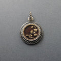 Antique Victorian Button Pendant, Mixed Metals, Sterling Silver, Brass, Floral Layering Necklace