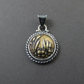 Lotus Brass Button Pendant, Victorian Picture Button, Sterling Silver, Mixed Metals, Spiritual Gift