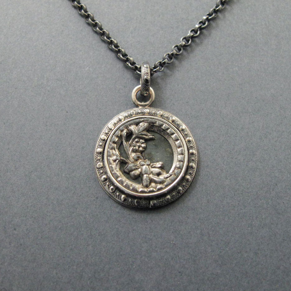 Antique Upcycled Victorian Dragonfly Button Necklace, Floral Layering Charm Pendant, Vintage Button Jewelry