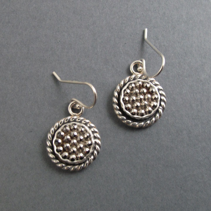 Victorian Glass Button Earrings, Sterling Silver, Rope Border, Cottagecore, Dark Academia, History Lover