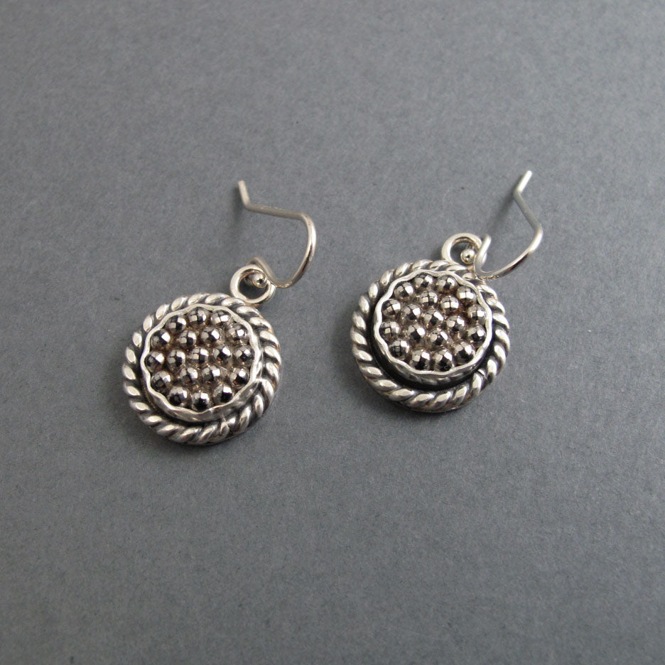 Victorian Glass Button Earrings, Sterling Silver, Rope Border, Cottagecore, Dark Academia, History Lover