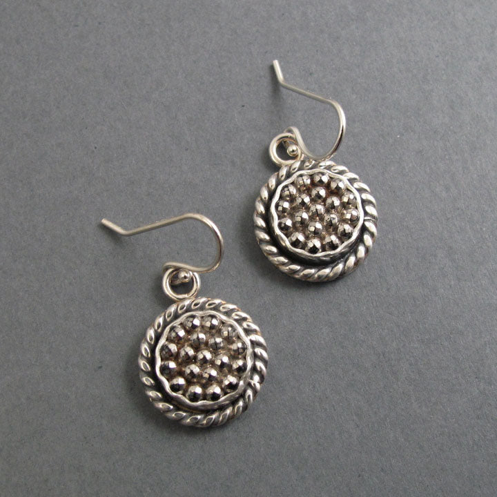 Victorian Glass Button Earrings, Sterling Silver, Rope Border, Cottagecore, Dark Academia, History Lover