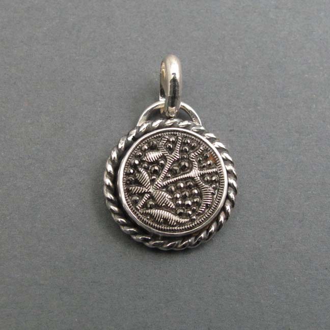 Sparkly Silver Victorian Button Necklace, Upcycled Antique Glass Heirloom, Sterling Pendant