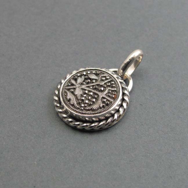 Sparkly Silver Victorian Button Necklace, Upcycled Antique Glass Heirloom, Sterling Pendant