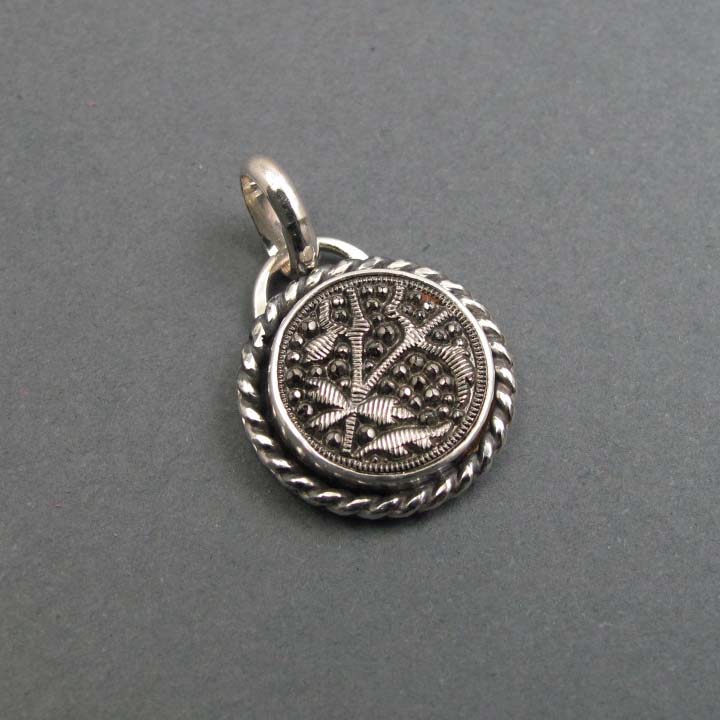 Sparkly Silver Victorian Button Necklace, Upcycled Antique Glass Heirloom, Sterling Pendant