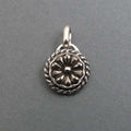 Small Silver Flower Glass Pendant, Upcycled Victorian Button Necklace, Antique Sparkly Floral Layering Charm