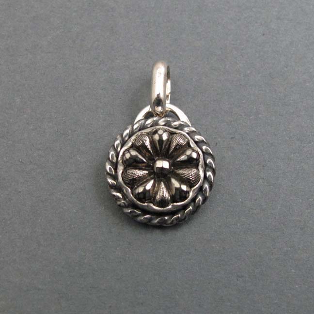 Small Silver Flower Glass Pendant, Upcycled Victorian Button Necklace, Antique Sparkly Floral Layering Charm