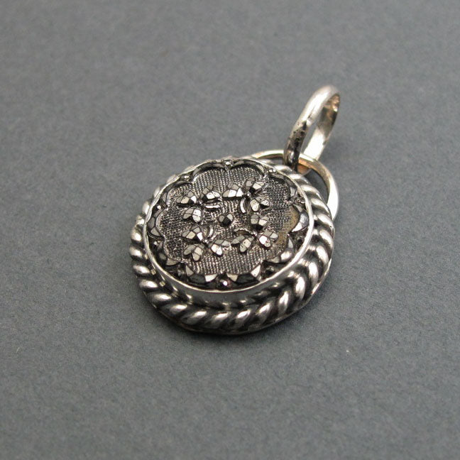 Sparkly Silver Button Pendant, Upcycled Victorian Glass Antique, Sterling Silver Repurposed Necklace
