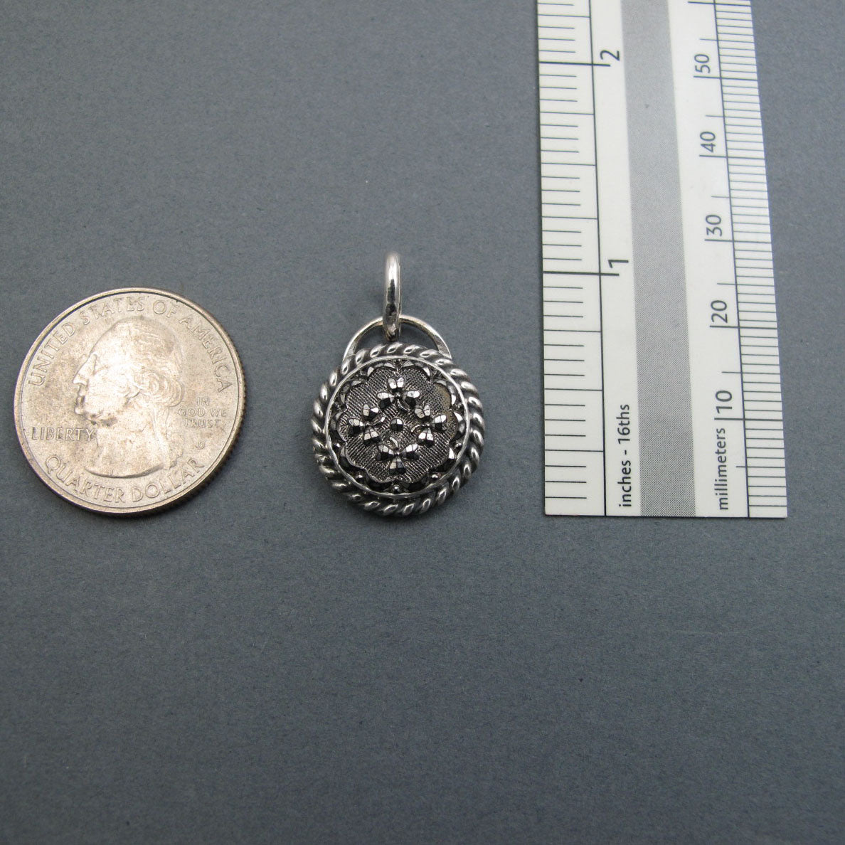 Sparkly Silver Button Pendant, Upcycled Victorian Glass Antique, Sterling Silver Repurposed Necklace