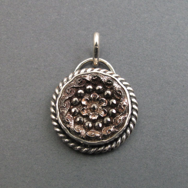 Elegant Victorian Glass Button Sparkle Pendant, Upcycled Antique Sterling Silver Necklace, History Lover Gift