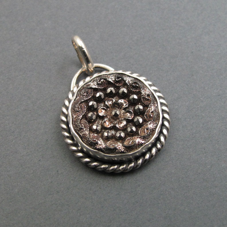 Elegant Victorian Glass Button Sparkle Pendant, Upcycled Antique Sterling Silver Necklace, History Lover Gift