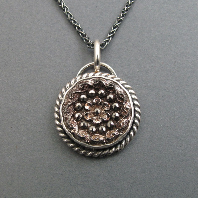Elegant Victorian Glass Button Sparkle Pendant, Upcycled Antique Sterling Silver Necklace, History Lover Gift