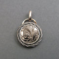 Swirly Floral Silver Luster Glass Pendant, Upcycled Repurposed Antique Victorian Button, Dramatic Shiny Necklace