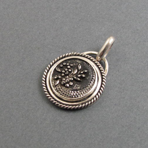 Floral Design Glass Necklace, Repurposed Victorian Button Sterling Silver Pendant, Flower Lover Jewelry Charm