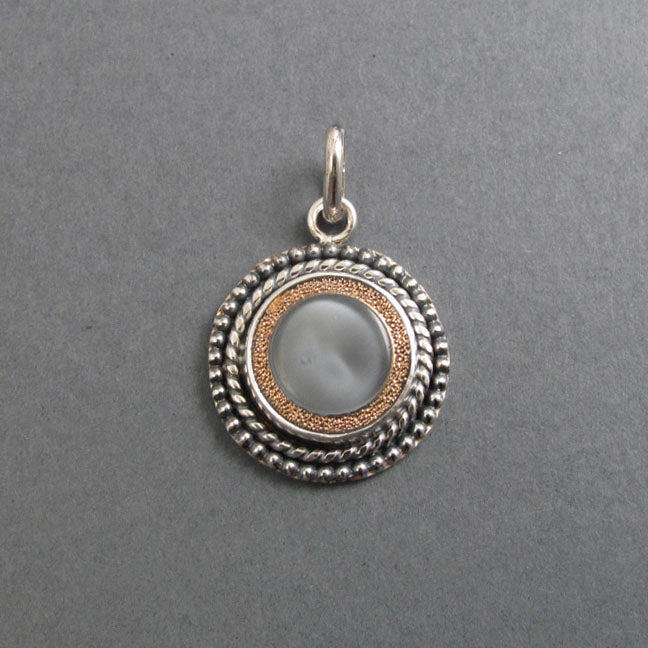 Moonglow Button Pendant, Sterling Silver, Vintage Czech Glass, Grey, Upcycled Repurposed Jewelry, 1950s Style