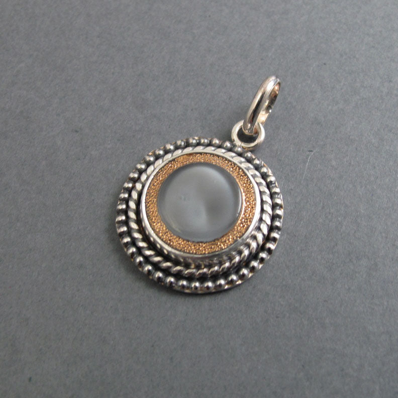 Moonglow Button Pendant, Sterling Silver, Vintage Czech Glass, Grey, Upcycled Repurposed Jewelry, 1950s Style