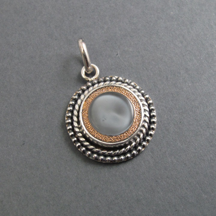 Moonglow Button Pendant, Sterling Silver, Vintage Czech Glass, Grey, Upcycled Repurposed Jewelry, 1950s Style