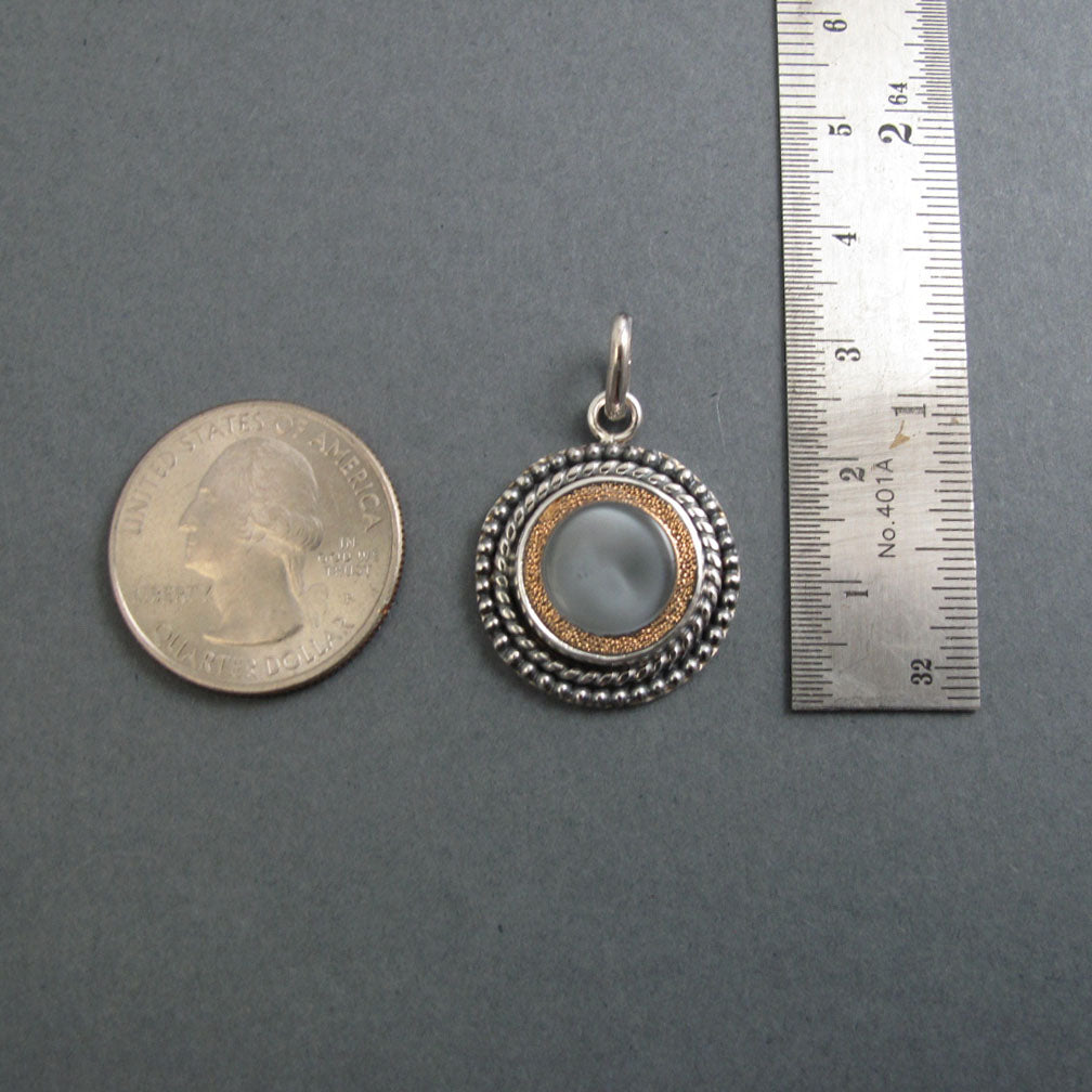 Moonglow Button Pendant, Sterling Silver, Vintage Czech Glass, Grey, Upcycled Repurposed Jewelry, 1950s Style