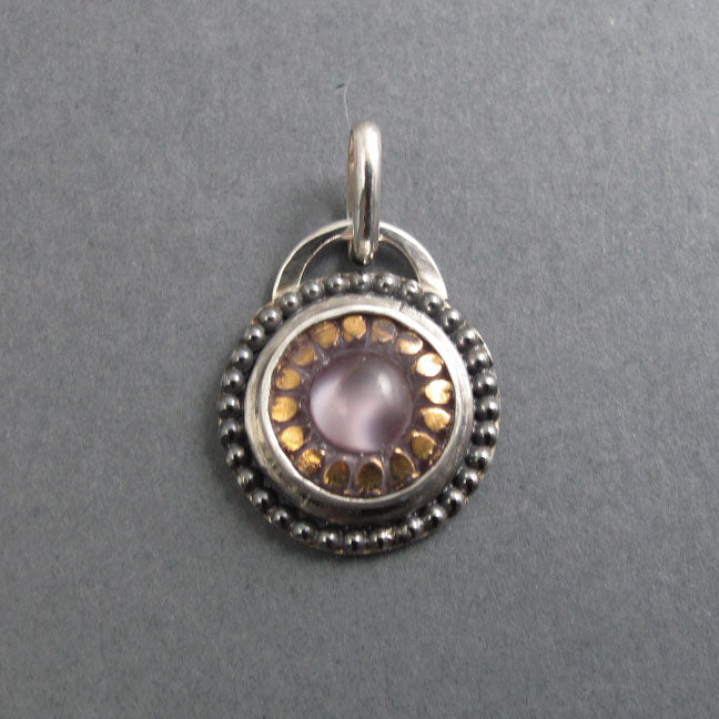 Moonglow Button Pendant, Sterling Silver,  Lavender Czech Glass, 1950s Vintage, Romantic Gift, Upcycled Jewelry