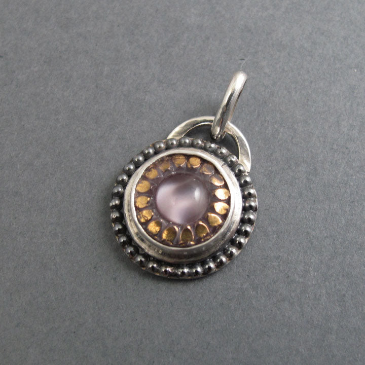 Moonglow Button Pendant, Sterling Silver,  Lavender Czech Glass, 1950s Vintage, Romantic Gift, Upcycled Jewelry