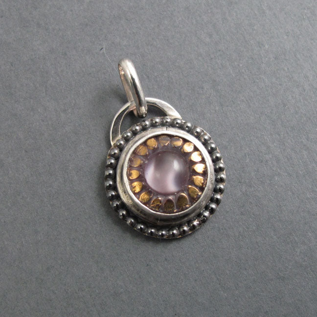 Moonglow Button Pendant, Sterling Silver,  Lavender Czech Glass, 1950s Vintage, Romantic Gift, Upcycled Jewelry