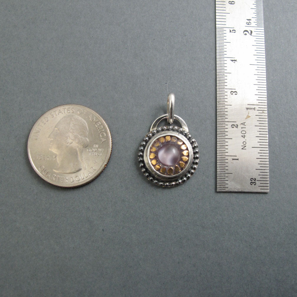 Moonglow Button Pendant, Sterling Silver,  Lavender Czech Glass, 1950s Vintage, Romantic Gift, Upcycled Jewelry