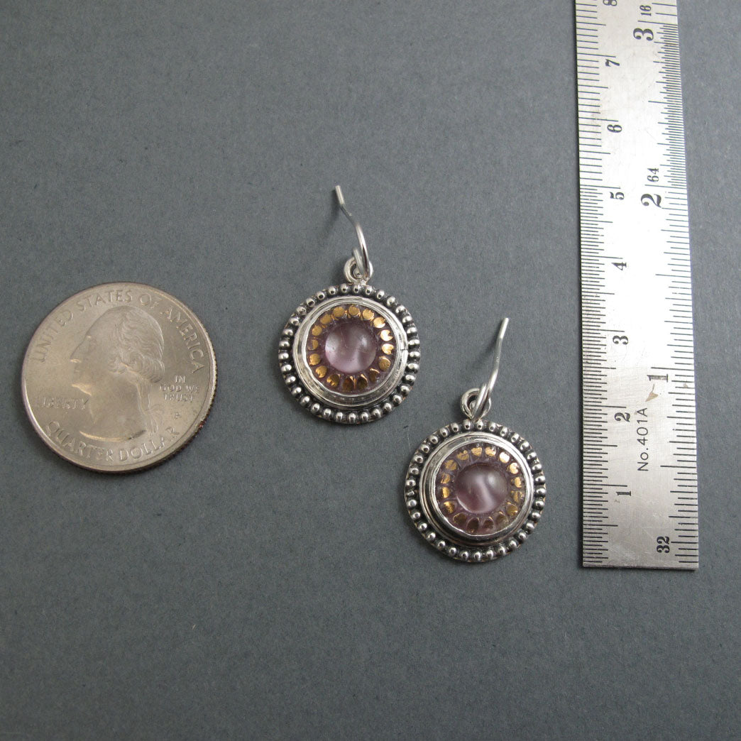 Moonglow Button Earrings, Sterling Silver, Czech Glass, Lavender, 1950s Vintage, Romantic Gift, Upcycled Jewelry