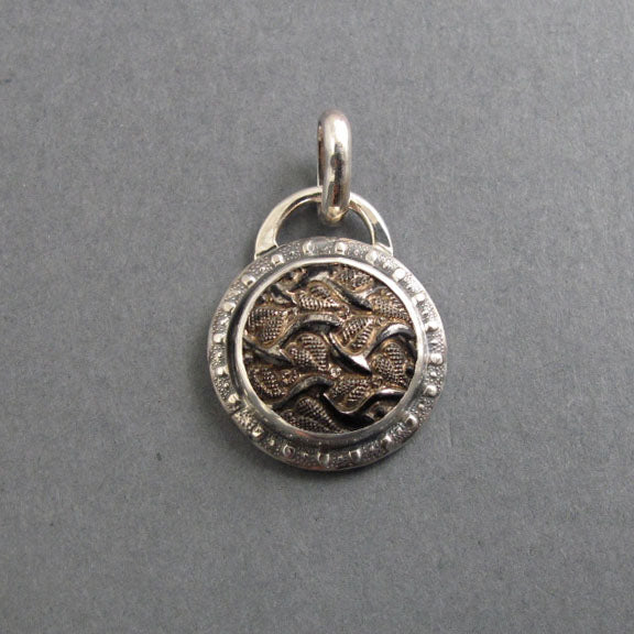 Glass Button Pendant, Sterling Silver, Victorian, Upcycled Jewelry, Wave Pattern, Dark Academia, Repurposed Necklace