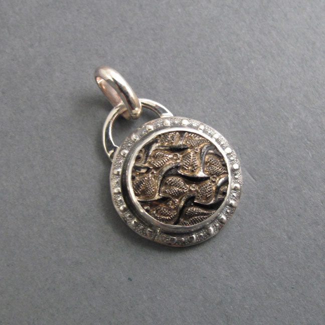 Glass Button Pendant, Sterling Silver, Victorian, Upcycled Jewelry, Wave Pattern, Dark Academia, Repurposed Necklace