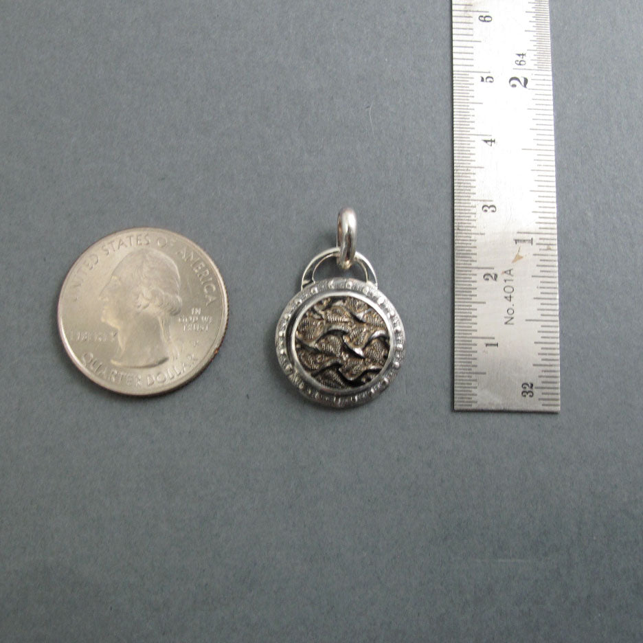 Glass Button Pendant, Sterling Silver, Victorian, Upcycled Jewelry, Wave Pattern, Dark Academia, Repurposed Necklace
