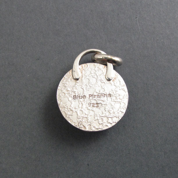 Glass Button Pendant, Sterling Silver, Victorian, Upcycled Jewelry, Wave Pattern, Dark Academia, Repurposed Necklace