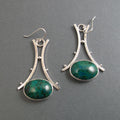 Chrysocolla Dangle Earrings, Sterling Silver, Natural Cabochon, A-Frame Design, Handmade Gemstone Jewelry