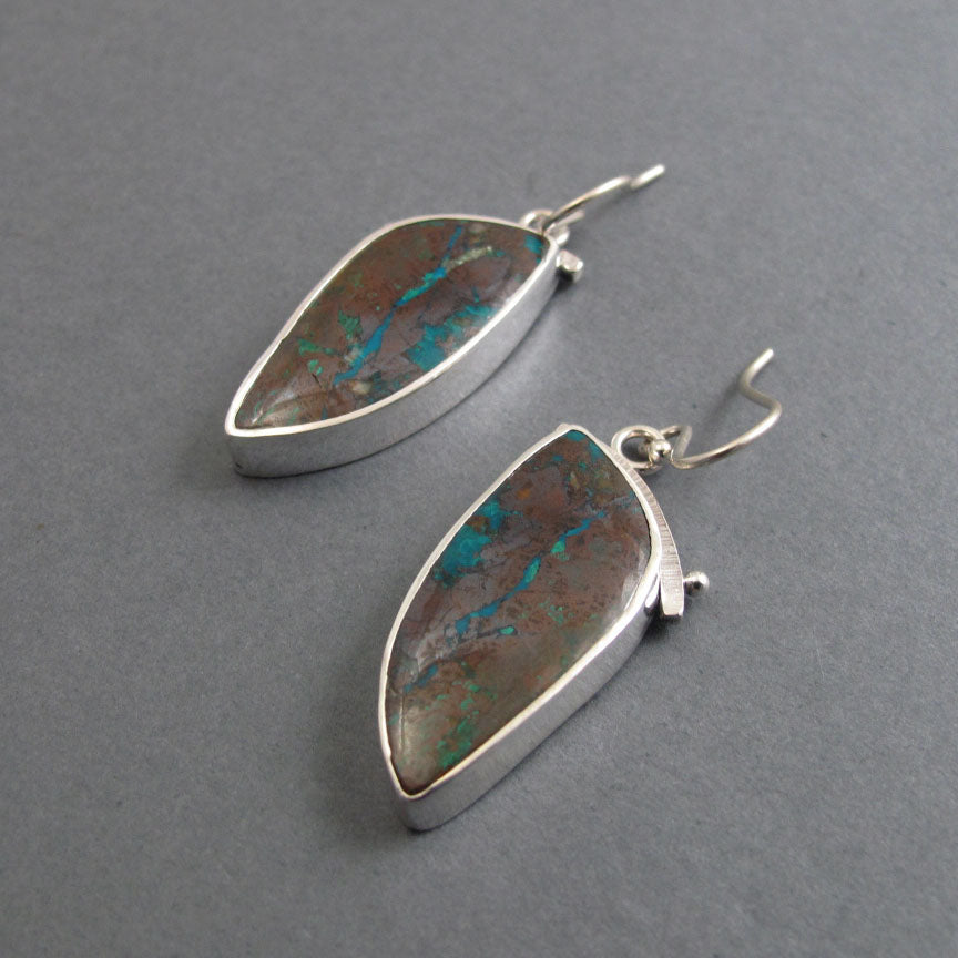 Boulder Chrysocolla Drop Earrings, Sterling Silver, Teal Gemstone Cabochon, Handmade Natural Gem