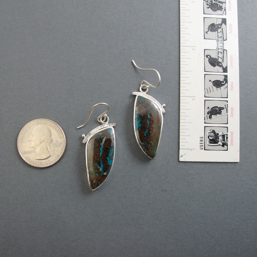 Boulder Chrysocolla Drop Earrings, Sterling Silver, Teal Gemstone Cabochon, Handmade Natural Gem