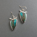 Colorful Blue Green Triangle, Chrysocolla Earrings, Natural Gem Cabochon, Handmade Sterling Silver Drops