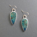 Blue Green Azurite Chrysocolla Teardrop Earrings, Handmade Sterling Silver, Dramatic Statement Cabochon Dangles