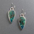 Chrysocolla Dangle Earrings, Sterling Silver, Blue Green Teardrop Cabochon, Natural Gemstone, Handmade Statement Jewelry