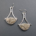 Crazy Lace Agate Dangle Earrings, Sterling Silver, Cream Tan Triangle Cabochon, Handmade Statement Jewelry